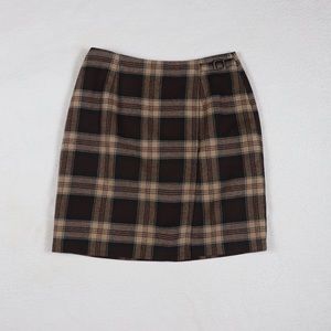 Vintage Brown Plaid Mini High Rose Wrap Skirt